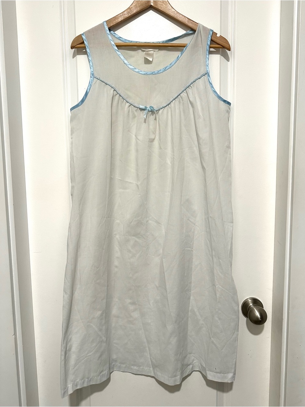 Vintage Sleeveless White Nightgown with Light Blue Trim